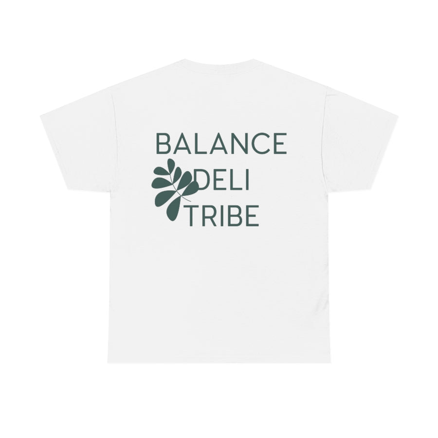 Unisex Baumwoll T-Shirt "BALANCE DELI TRIBE" in weiss